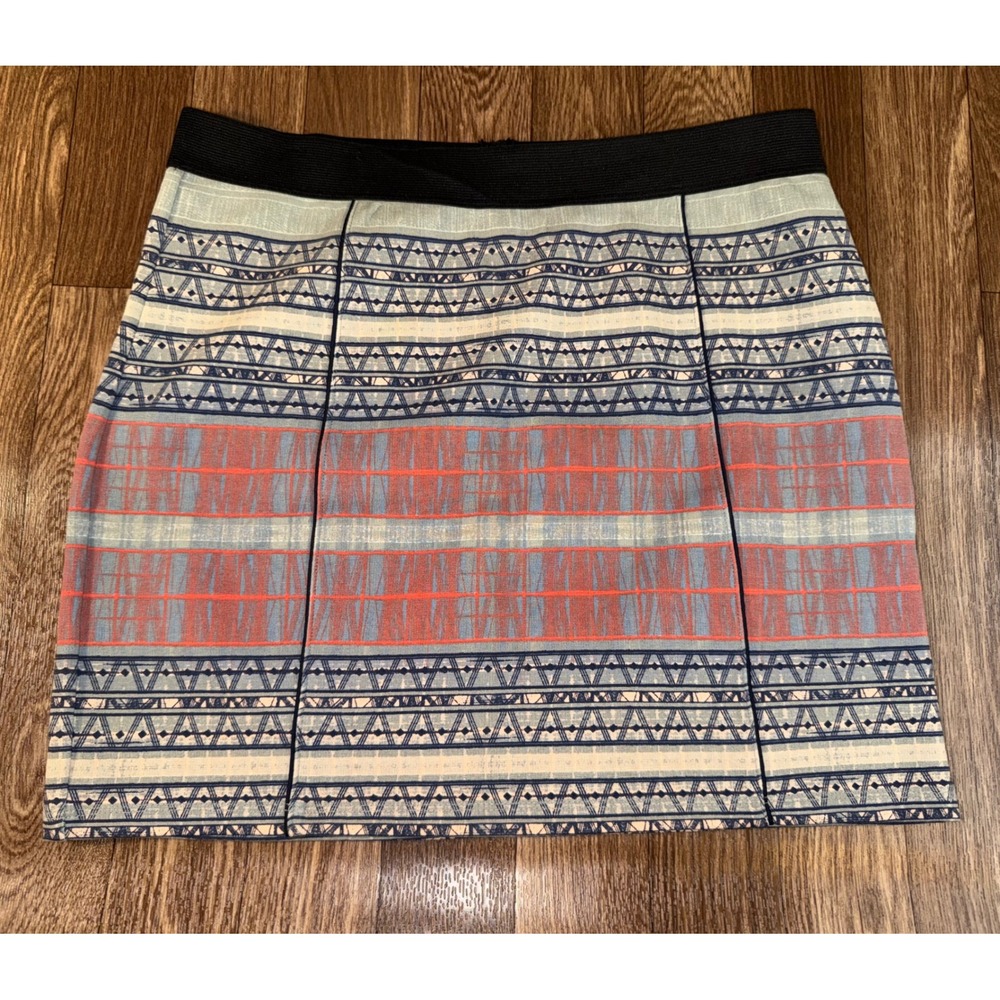 Forever‎ 21 Contemporary Blue Orange Tribal Geometric Print Mini Skirt Size M